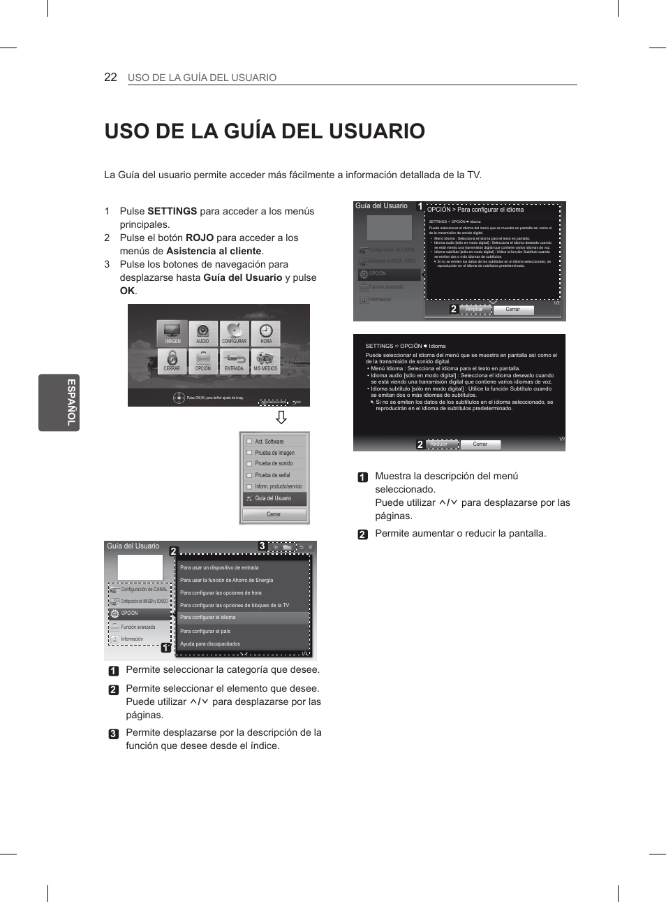 Uso de la guía del usuario, Eng esp añol uso de la guía del usuario | LG 47LN5400 User Manual | Page 123 / 253