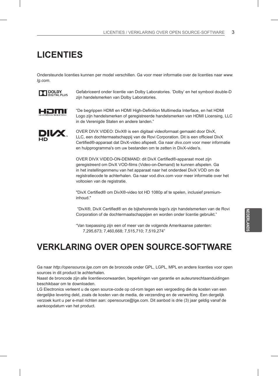 Licenties, Verklaring over open source-software | LG 47LN5400 User Manual | Page 152 / 253