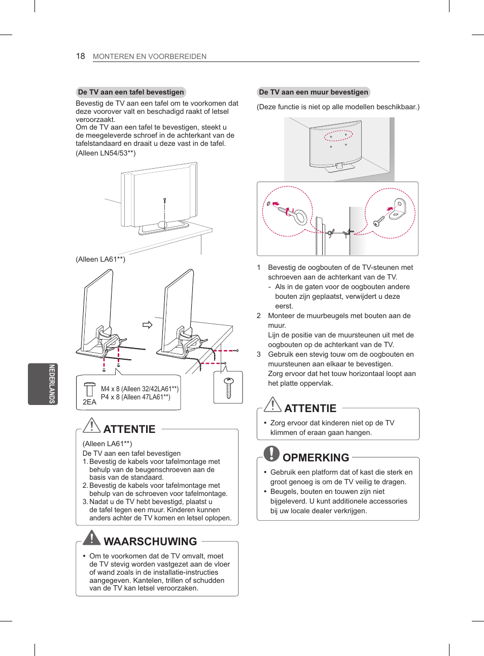 Attentie, Waarschuwing, Opmerking | LG 47LN5400 User Manual | Page 167 / 253