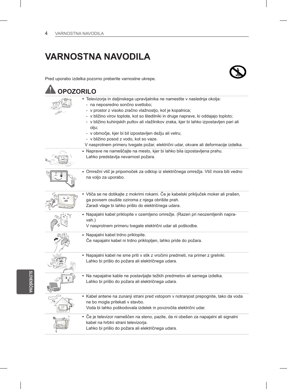 Varnostna navodila, Opozorilo | LG 47LN5400 User Manual | Page 201 / 253