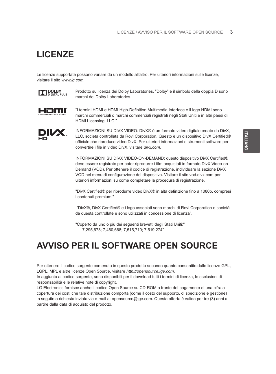 Licenze, Avviso per il software open source | LG 47LN5400 User Manual | Page 80 / 253