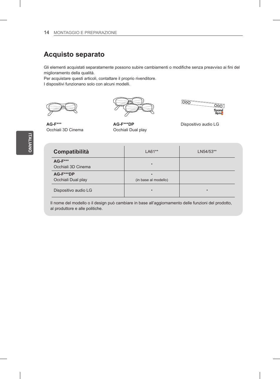 Acquisto separato, Compatibilità | LG 47LN5400 User Manual | Page 91 / 253