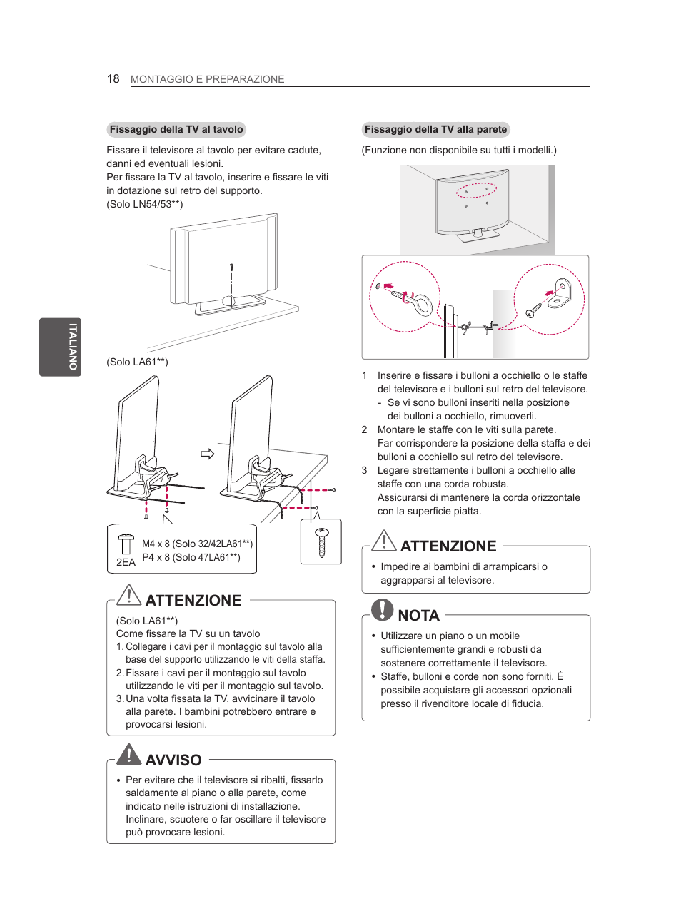 Attenzione, Avviso, Nota | LG 47LN5400 User Manual | Page 95 / 253