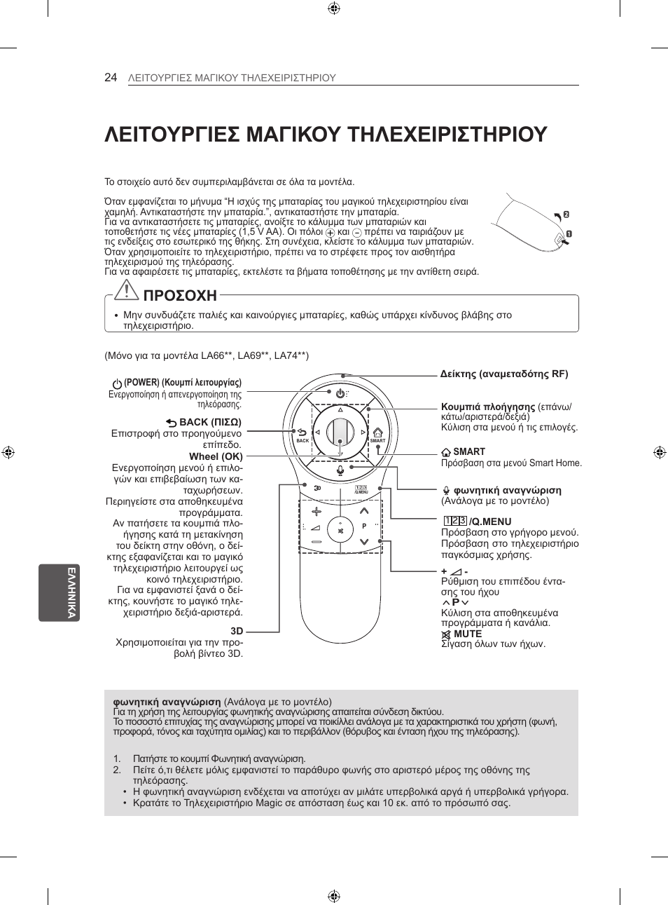 Λειτουργιεσ μαγικου τηλεχειριστηριου, Προσοχη | LG 42LA620S User Manual | Page 248 / 328