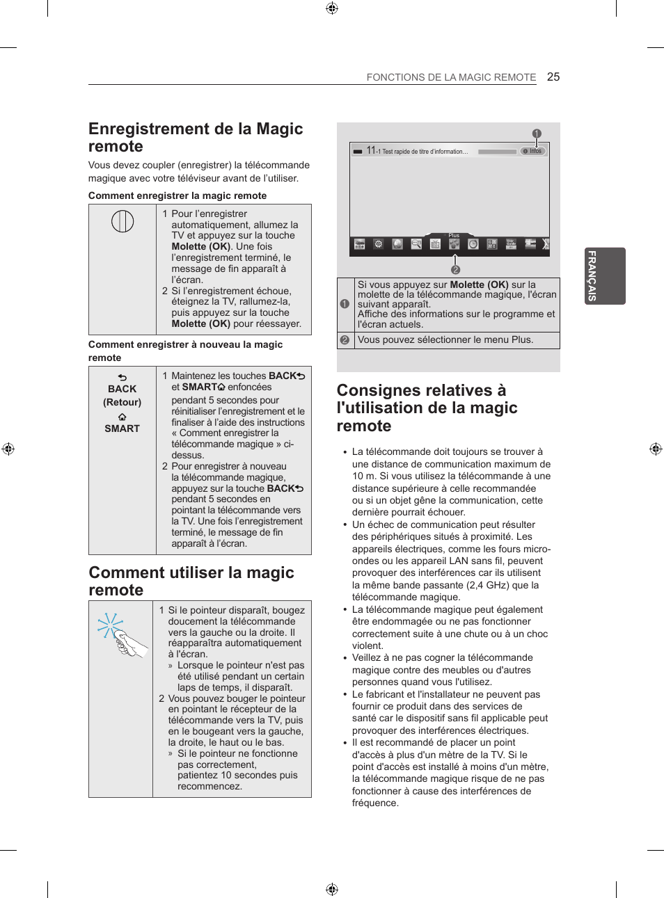 Enregistrement de la magic remote, Comment utiliser la magic remote | LG 42LA620S User Manual | Page 91 / 328