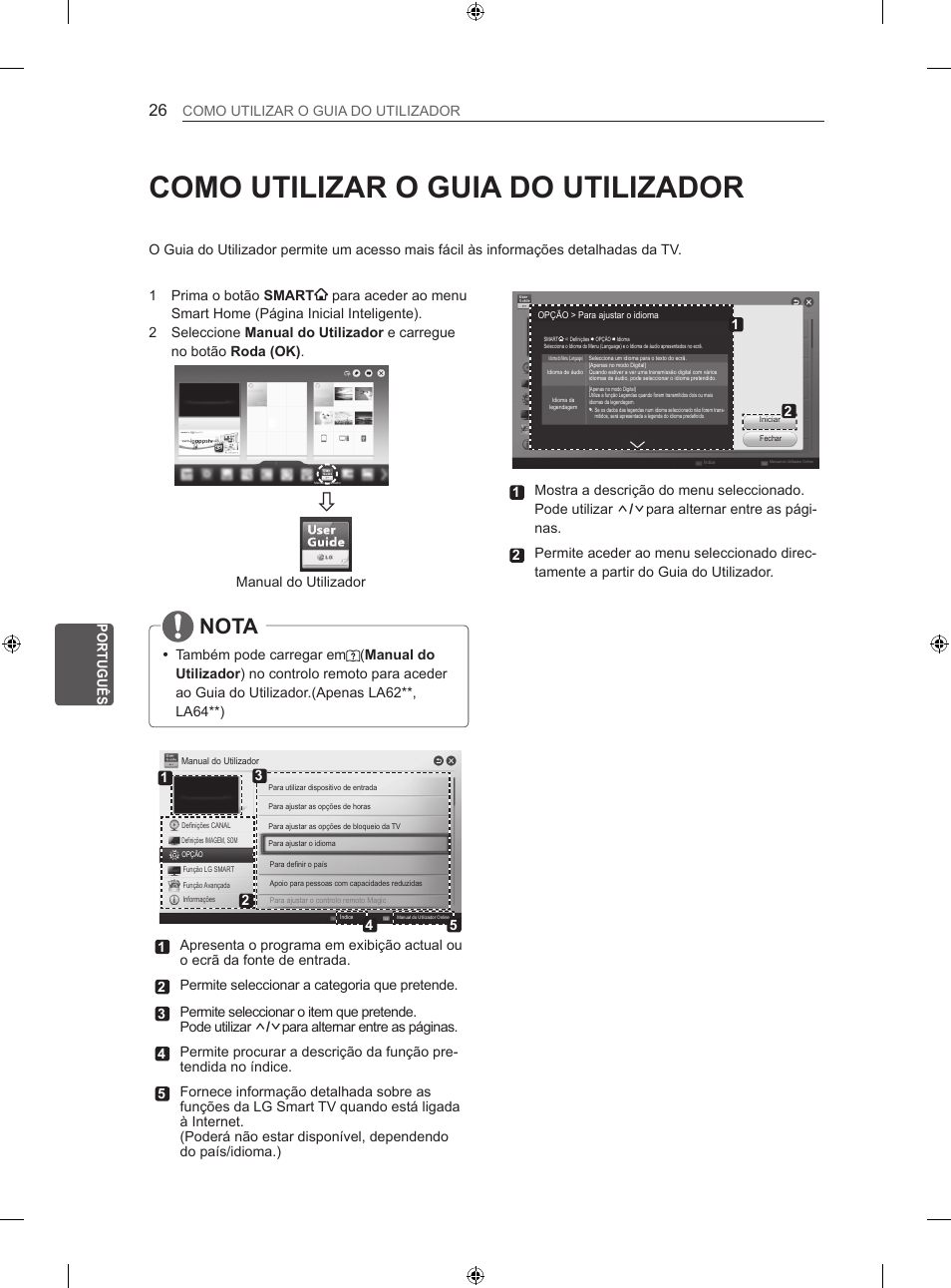 Como utilizar o guia do utilizador, Nota | LG 55LA667S User Manual | Page 224 / 332