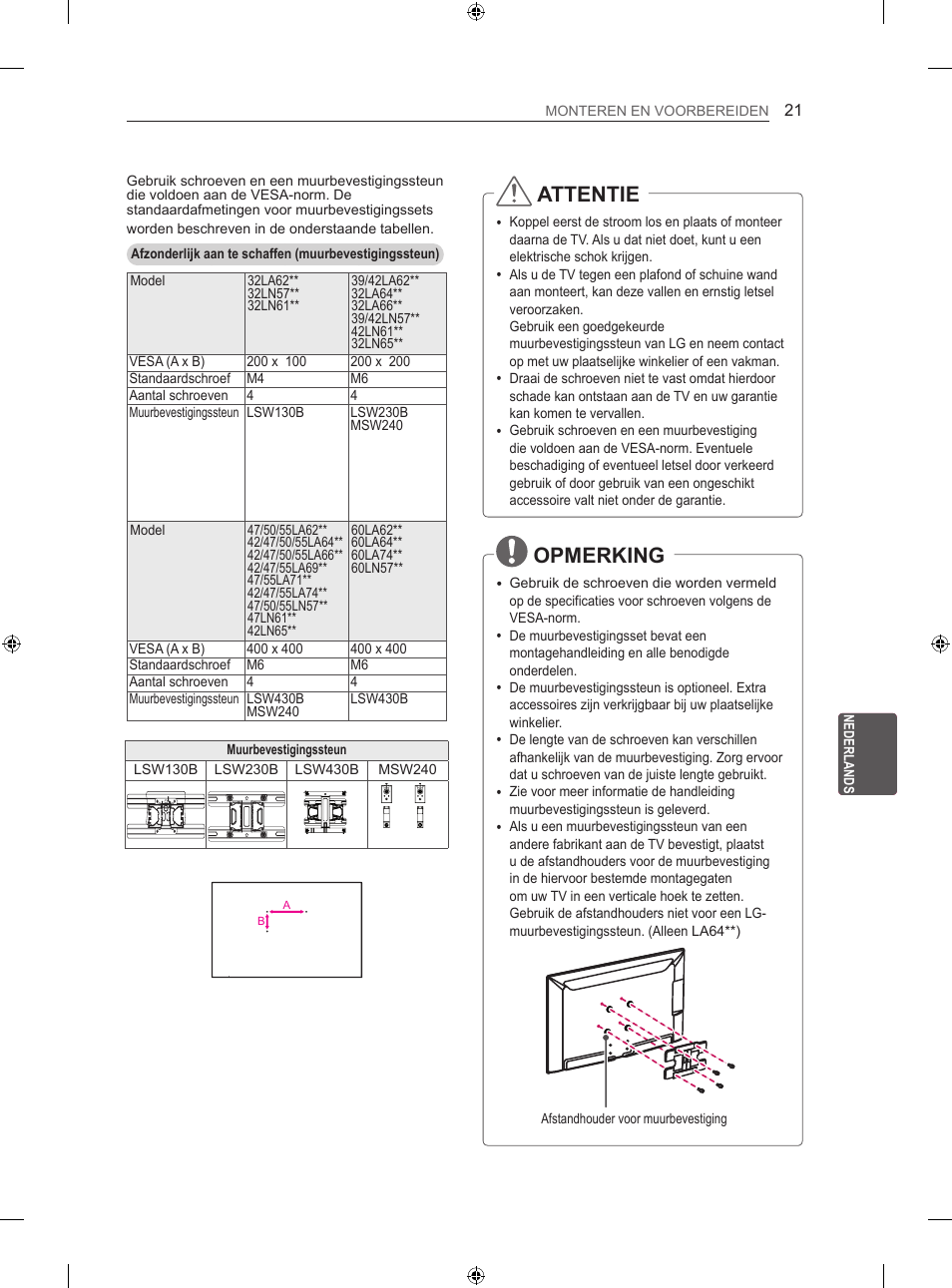 Attentie, Opmerking | LG 55LA667S User Manual | Page 249 / 332