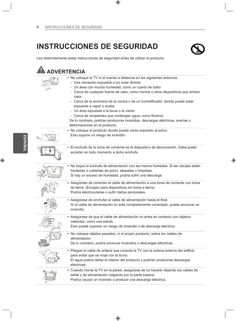 Instrucciones de seguridad, Advertencia | LG 22LS3500-ZA User Manual | Page 100 / 198