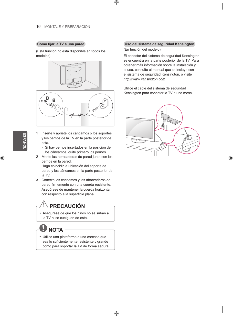 Precaución, Nota | LG 22LS3500-ZA User Manual | Page 112 / 198