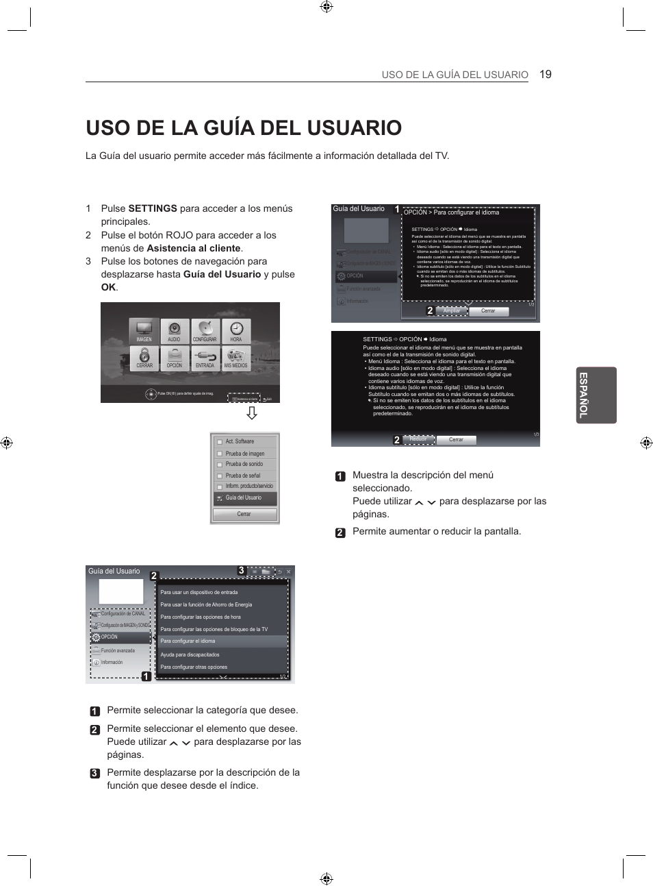 Uso de la guía del usuario, Esp esp añol uso de la guía del usuario | LG 22LS3500-ZA User Manual | Page 115 / 198