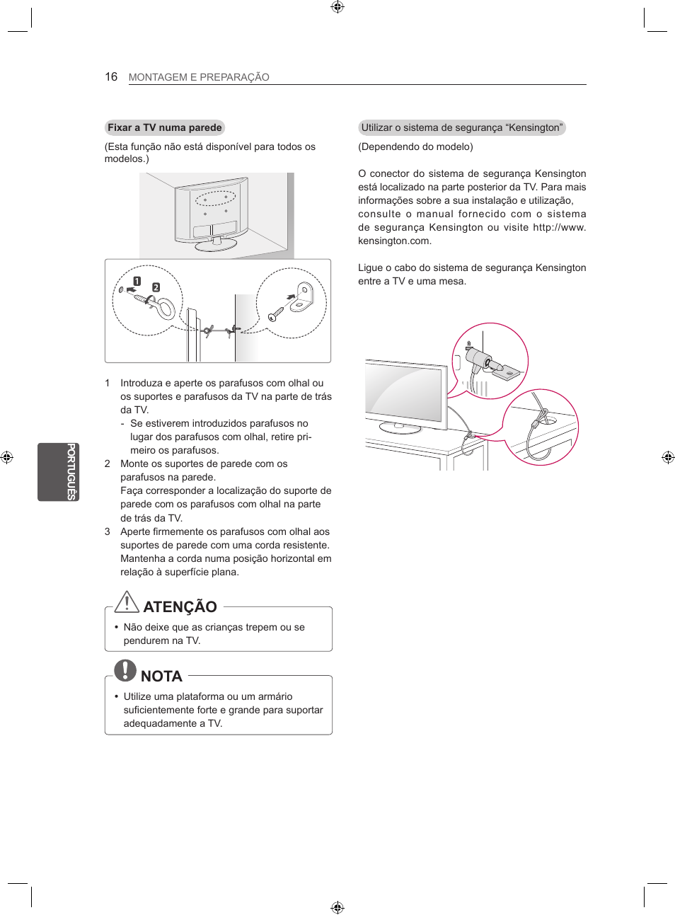 Atenção, Nota | LG 22LS3500-ZA User Manual | Page 132 / 198