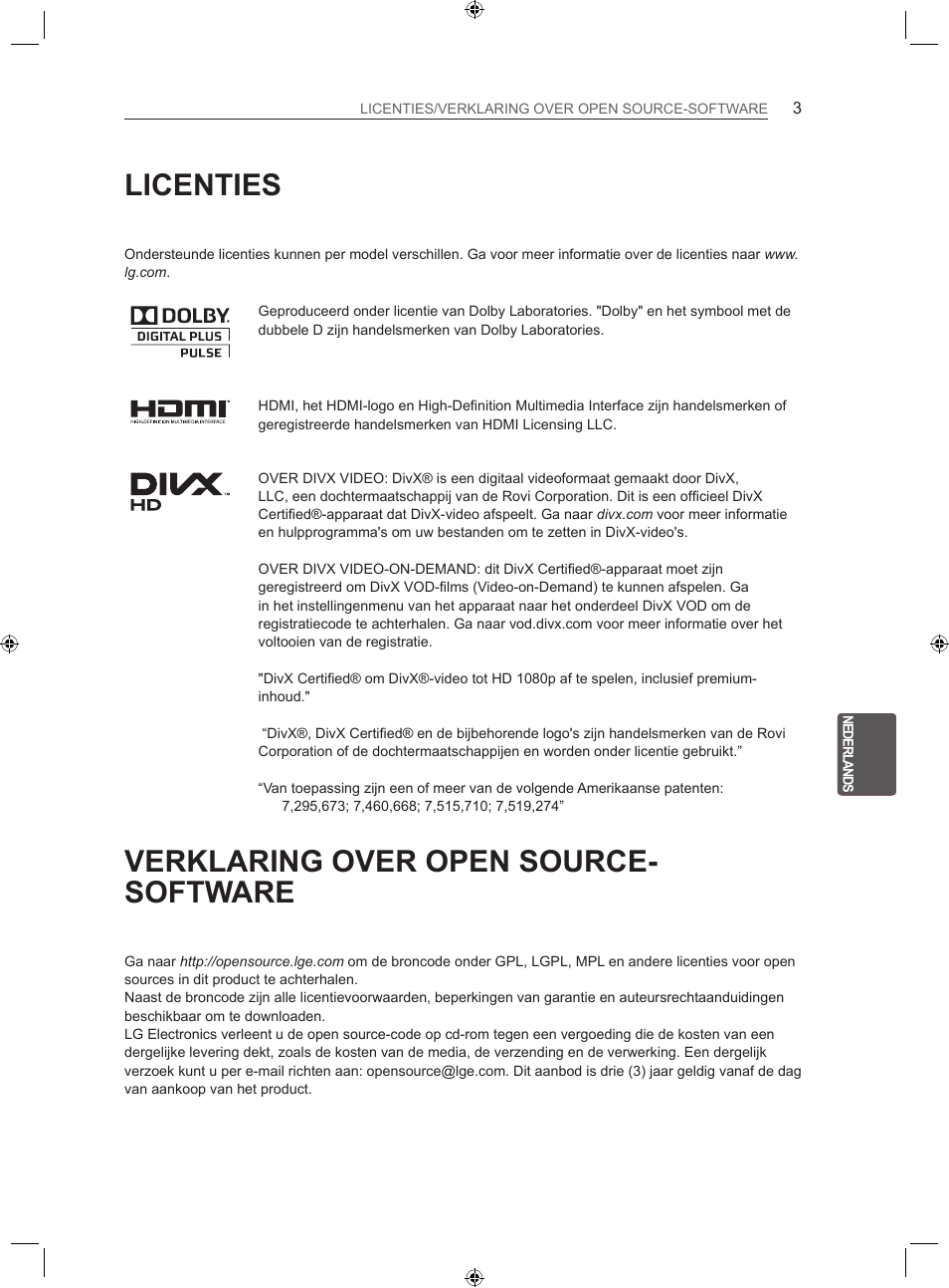 Licenties, Verklaring over open source- software | LG 22LS3500-ZA User Manual | Page 139 / 198