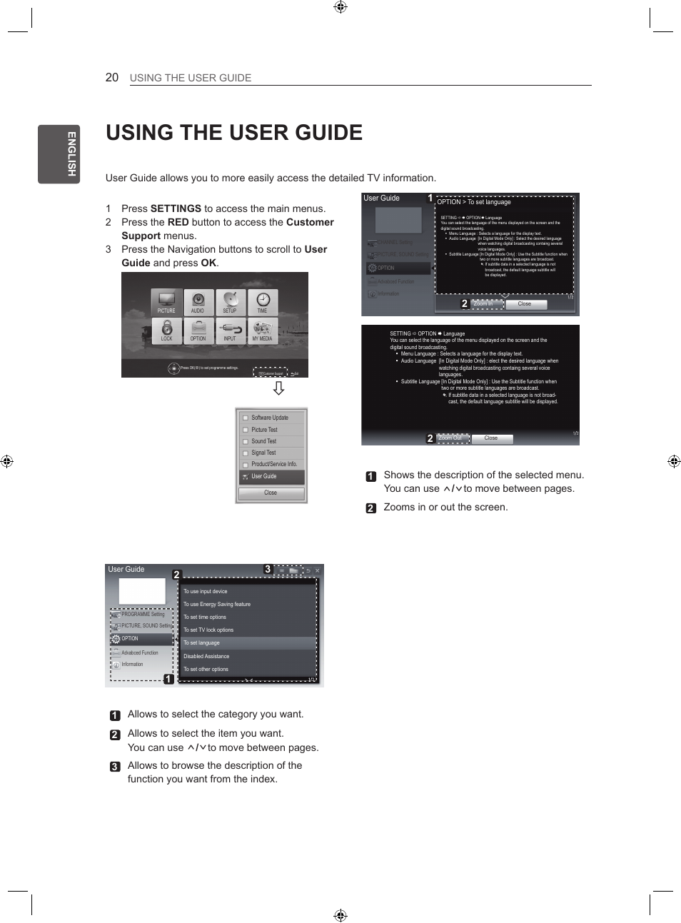 Using the user guide, Eng english using the user guide | LG 22LS3500-ZA User Manual | Page 28 / 198