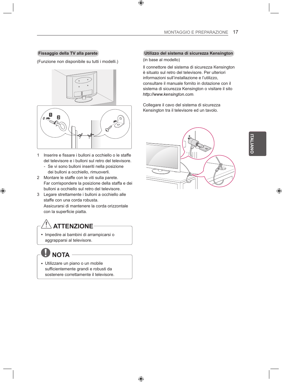 Attenzione, Nota | LG 22LS3500-ZA User Manual | Page 87 / 198