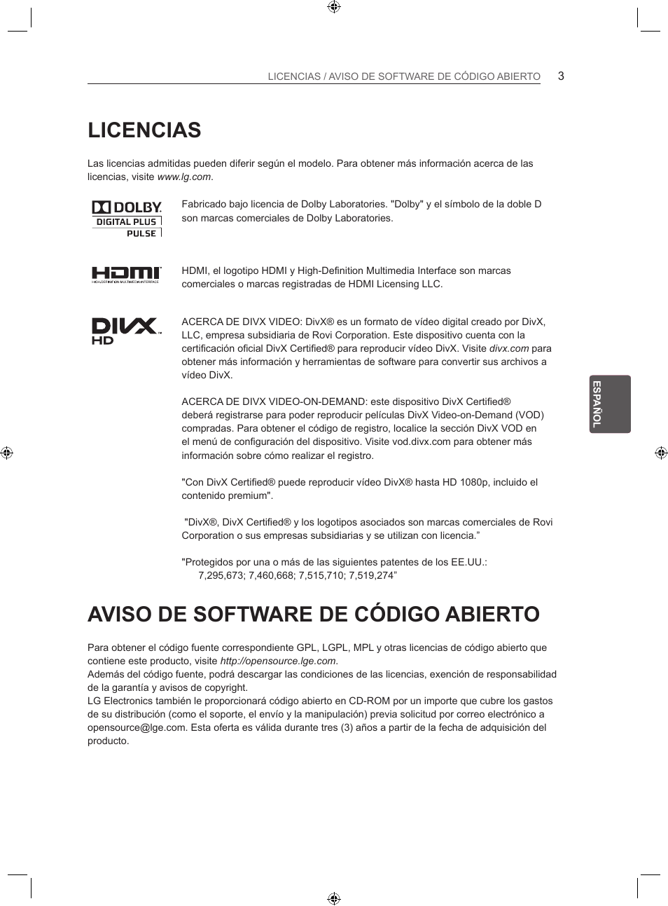 Licencias, Aviso de software de código abierto | LG 22LS3500-ZA User Manual | Page 99 / 198