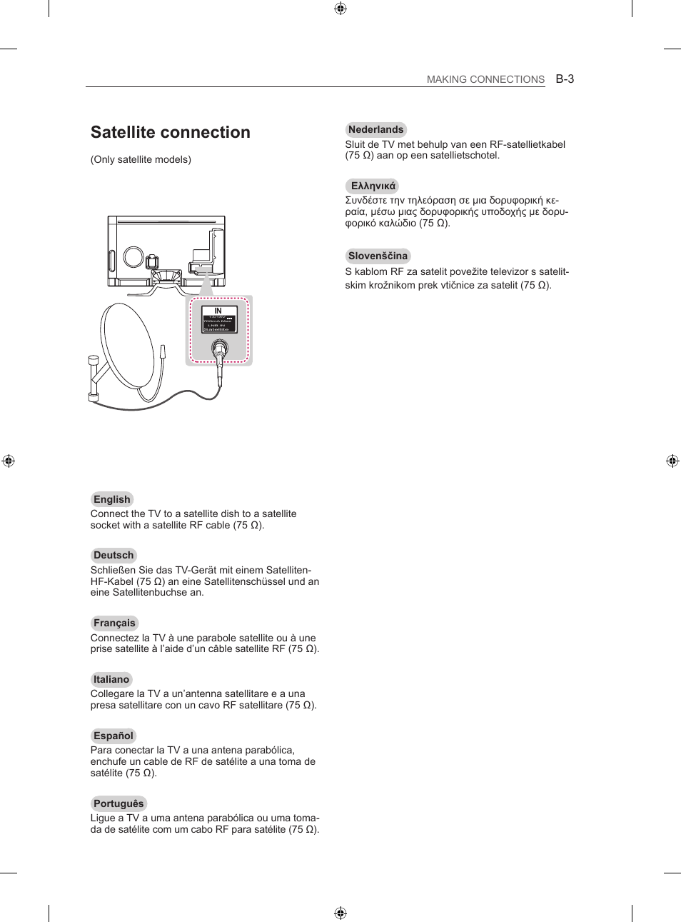 Satellite connection | LG 47LA860V User Manual | Page 245 / 284