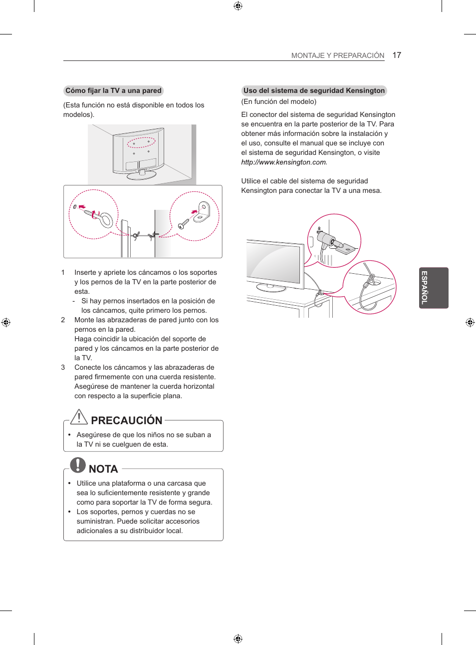 Precaución, Nota | LG 32LS3500 User Manual | Page 121 / 214
