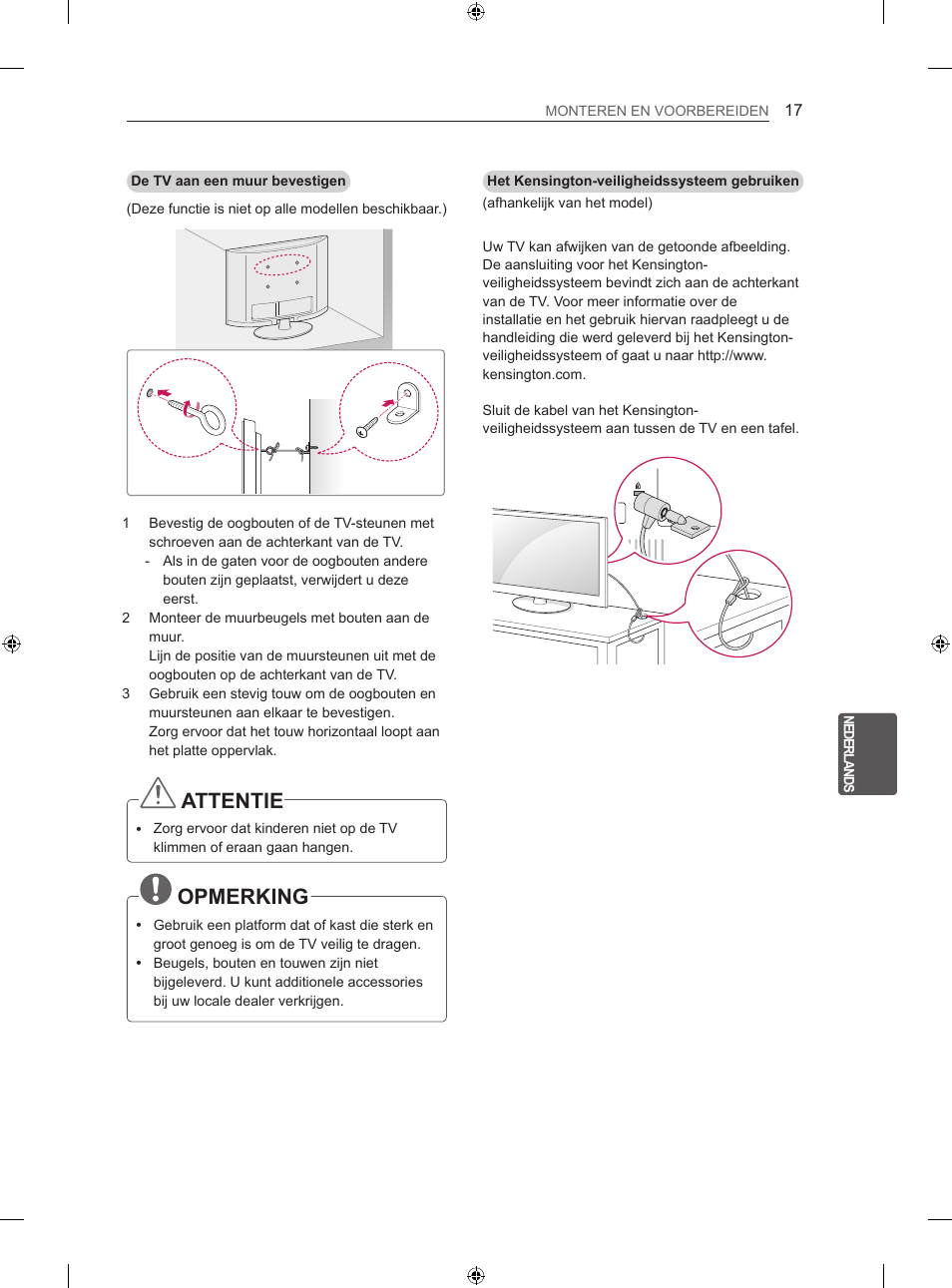 Attentie, Opmerking | LG 32LS3500 User Manual | Page 165 / 214
