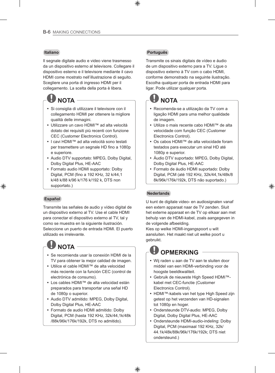 Nota, Opmerking | LG 32LS3500 User Manual | Page 198 / 214