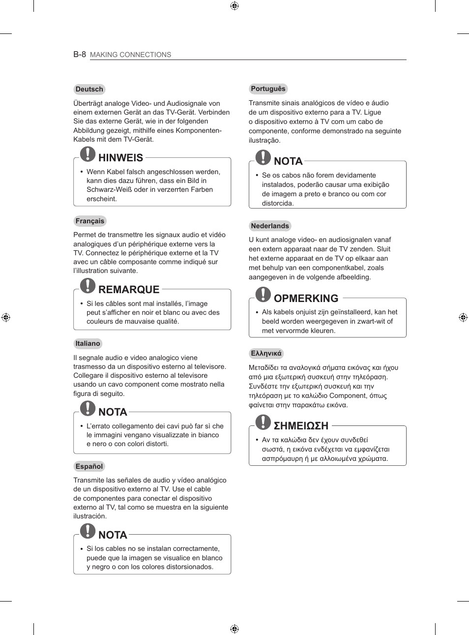 Hinweis, Remarque, Nota | Opmerking, Σημειωση | LG 32LS3500 User Manual | Page 200 / 214