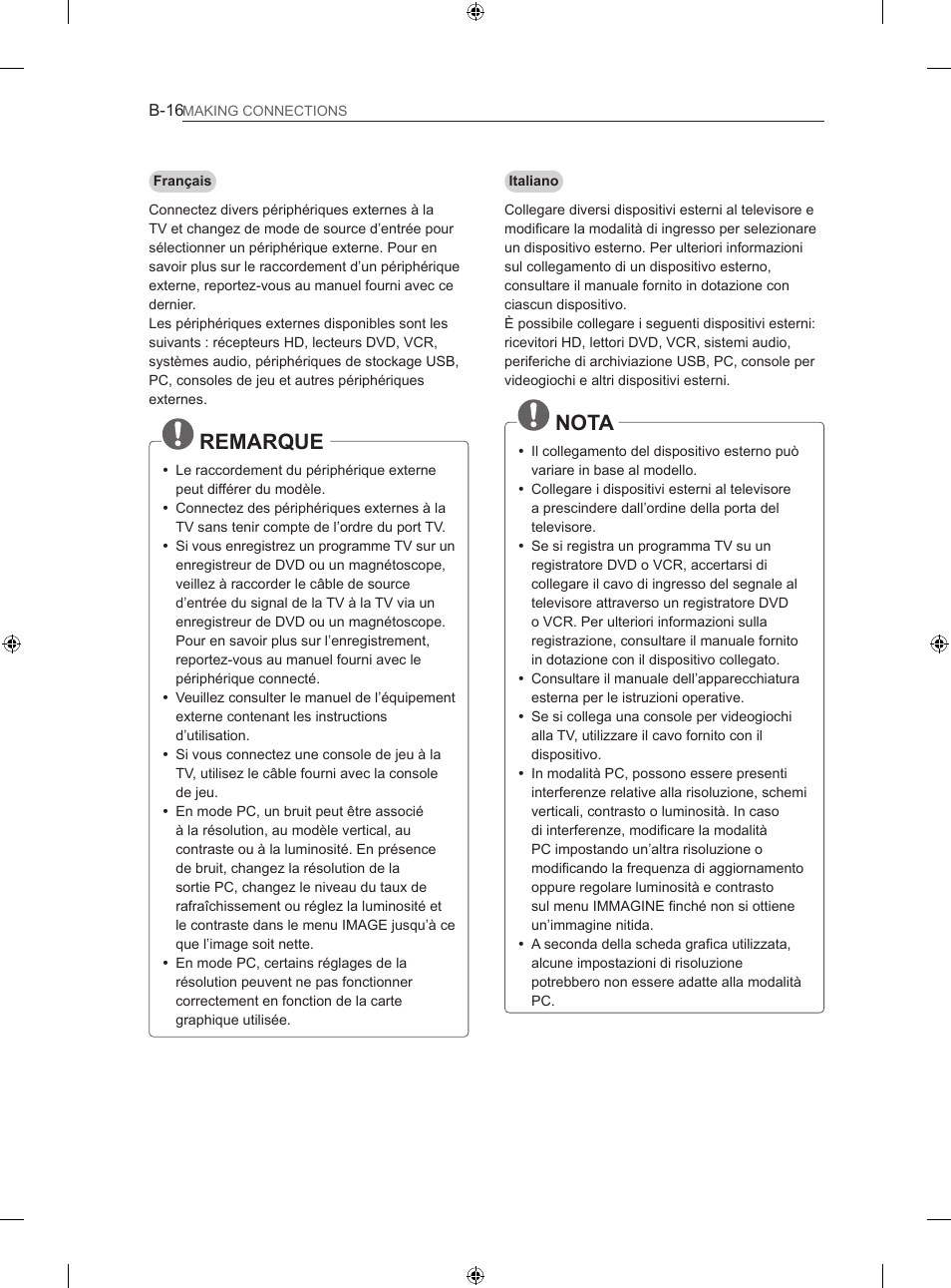 Remarque, Nota | LG 32LS3500 User Manual | Page 208 / 214
