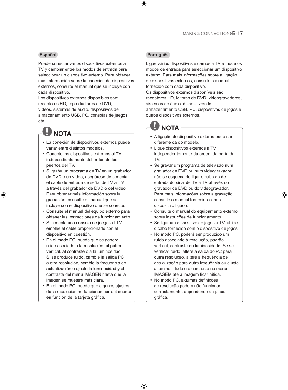 Nota | LG 32LS3500 User Manual | Page 209 / 214