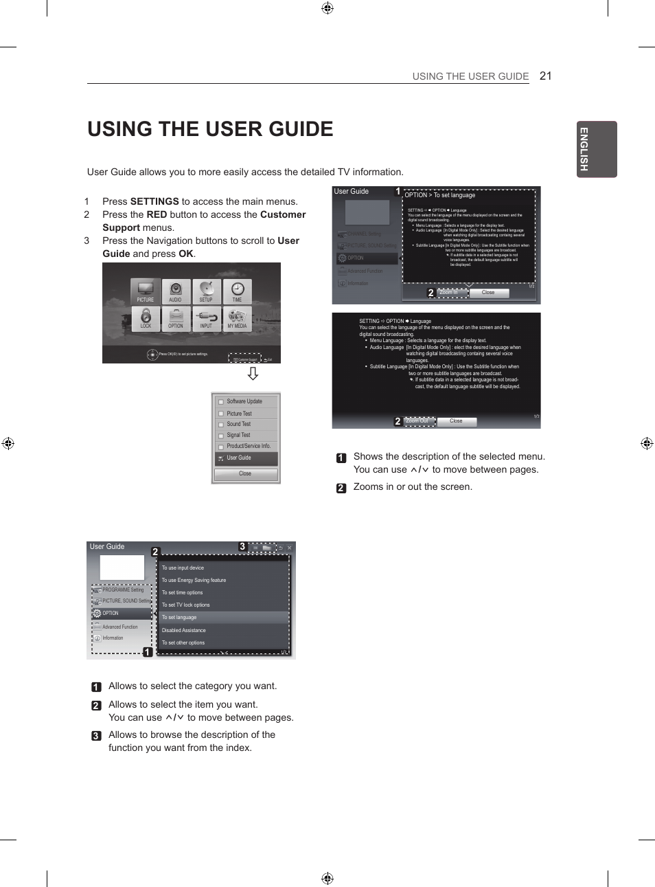 Using the user guide, Eng english using the user guide | LG 32LS3500 User Manual | Page 31 / 214