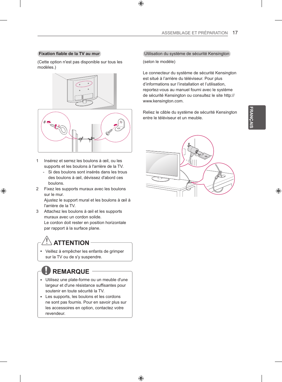 Attention, Remarque | LG 32LS3500 User Manual | Page 71 / 214