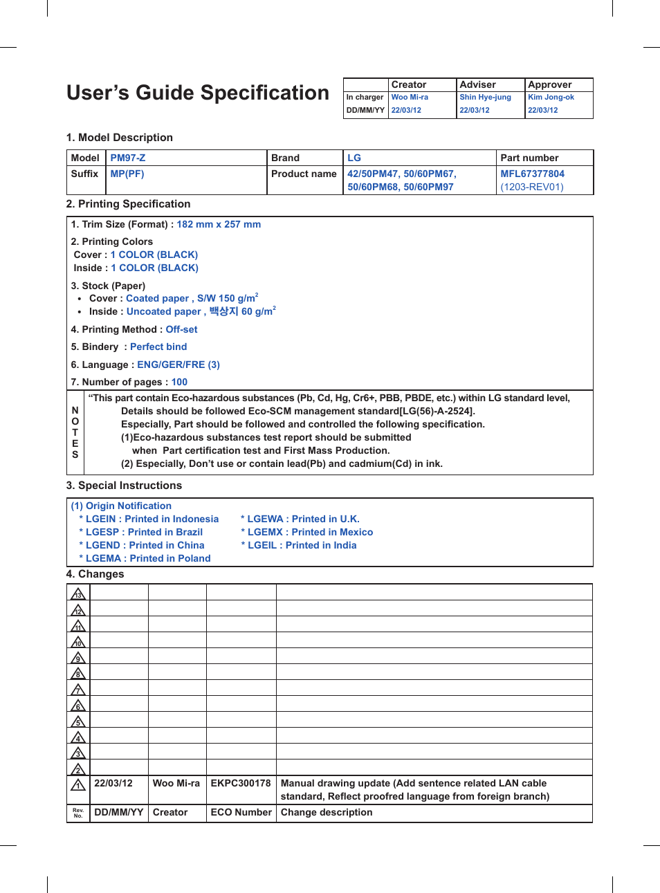 LG 60PM670S User Manual | 102 pages