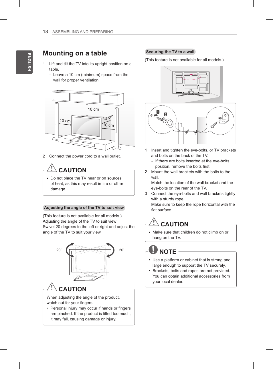 Mounting on a table, Caution | LG 60PM670S User Manual | Page 24 / 102