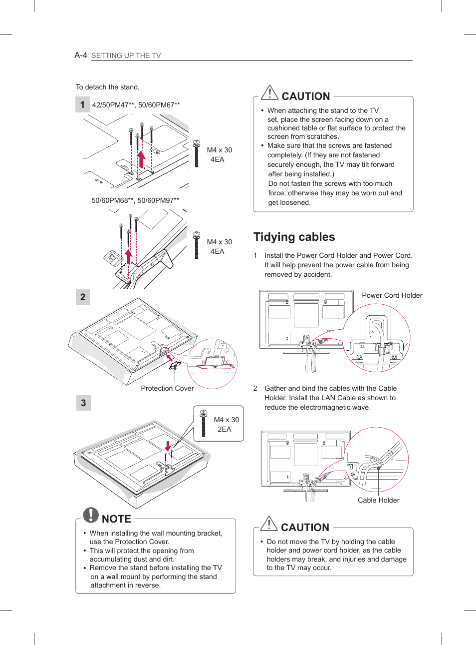 Tidying cables, Caution | LG 60PM670S User Manual | Page 6 / 102