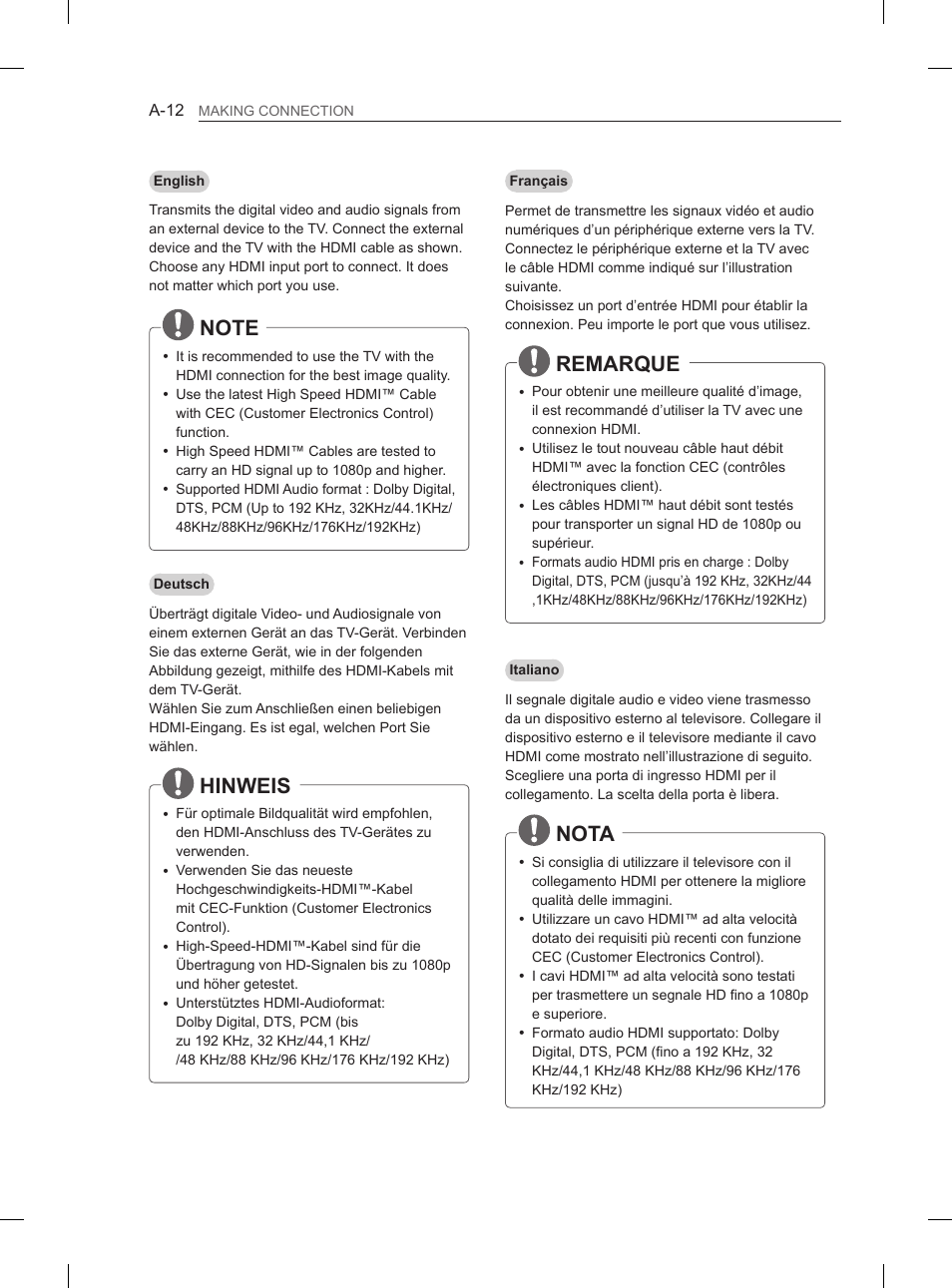 Hinweis, Remarque, Nota | LG 55LA970V User Manual | Page 15 / 331