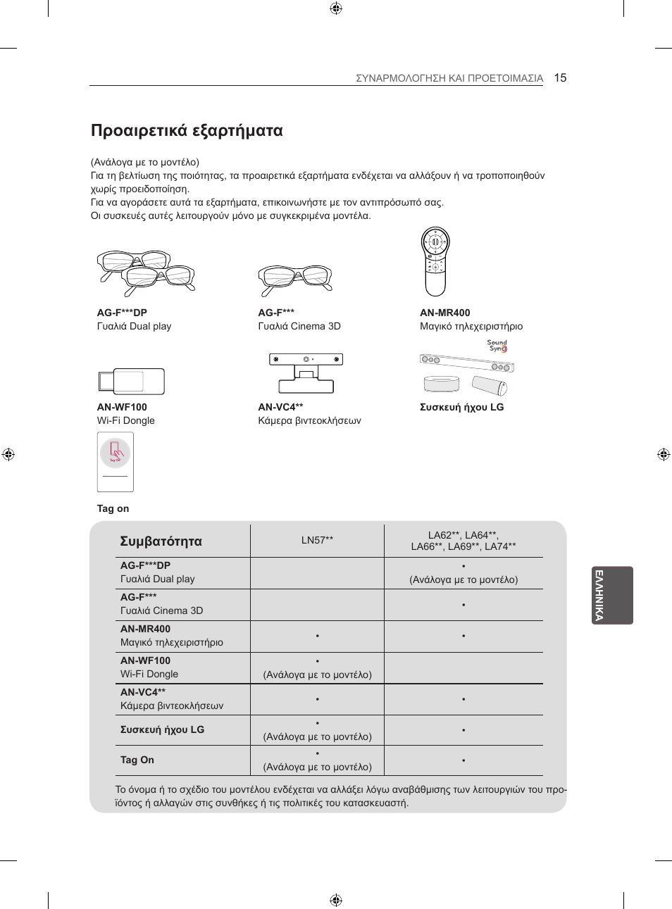 Προαιρετικά εξαρτήματα, Συμβατότητα | LG 60LA620S User Manual | Page 242 / 331
