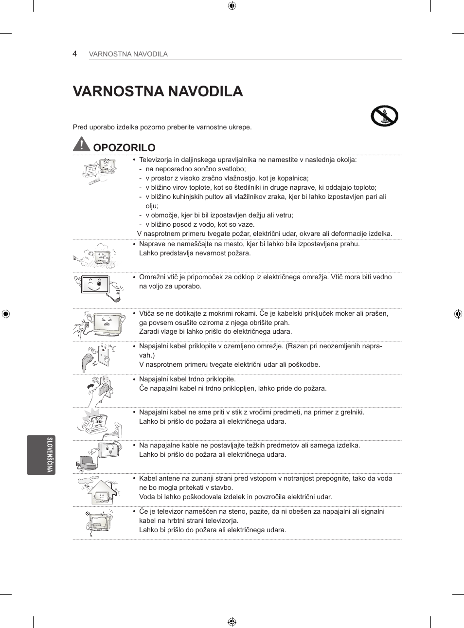 Varnostna navodila, Opozorilo | LG 60LA620S User Manual | Page 261 / 331