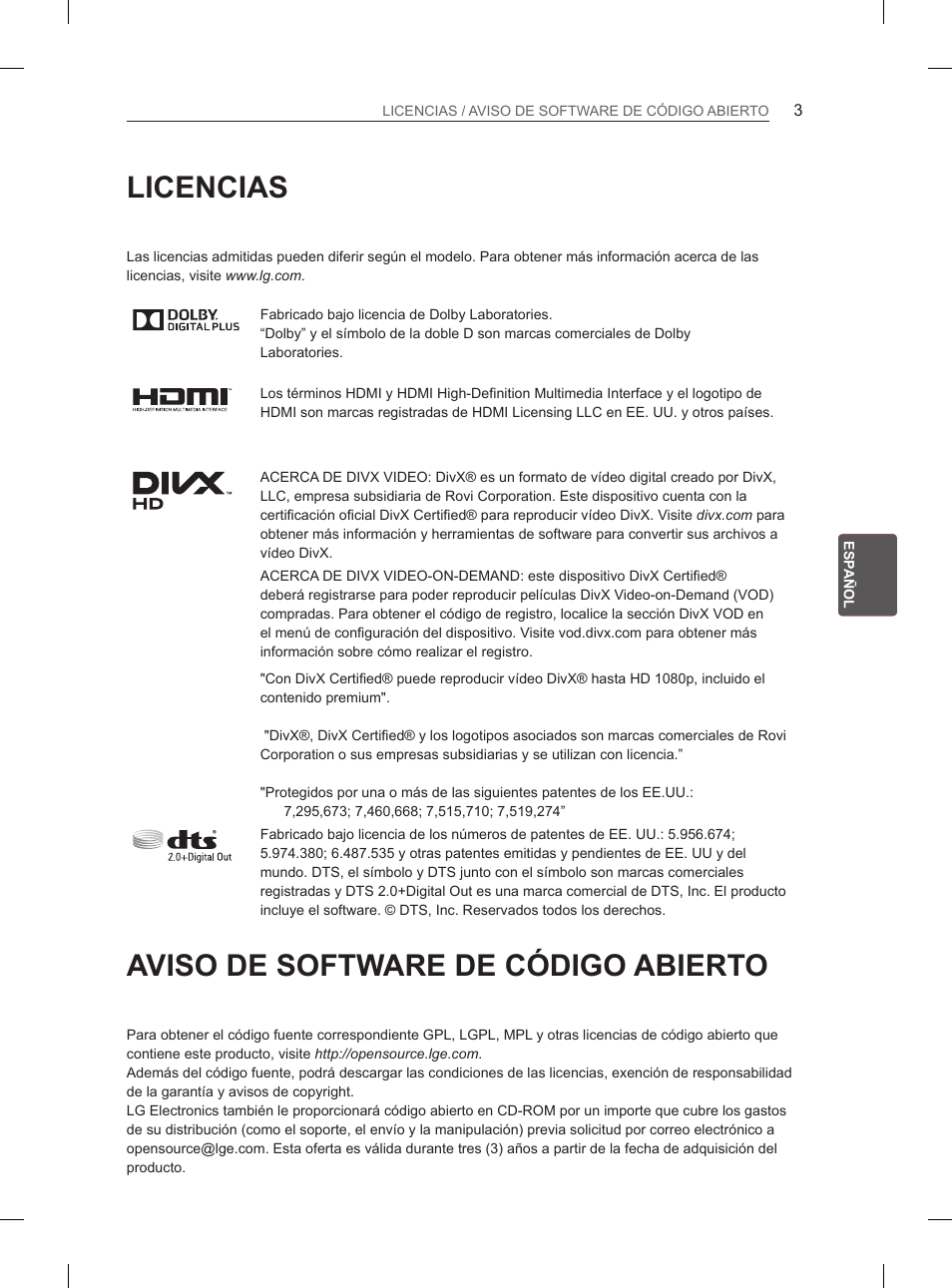 Licencias, Aviso de software de código abierto | LG 50PH670S User Manual | Page 114 / 275