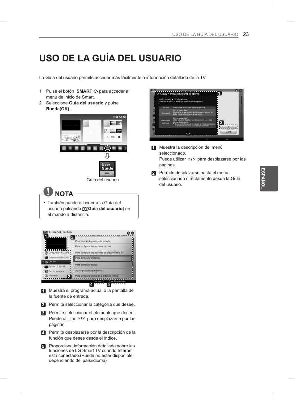 Uso de la guía del usuario, Nota | LG 50PH670S User Manual | Page 134 / 275