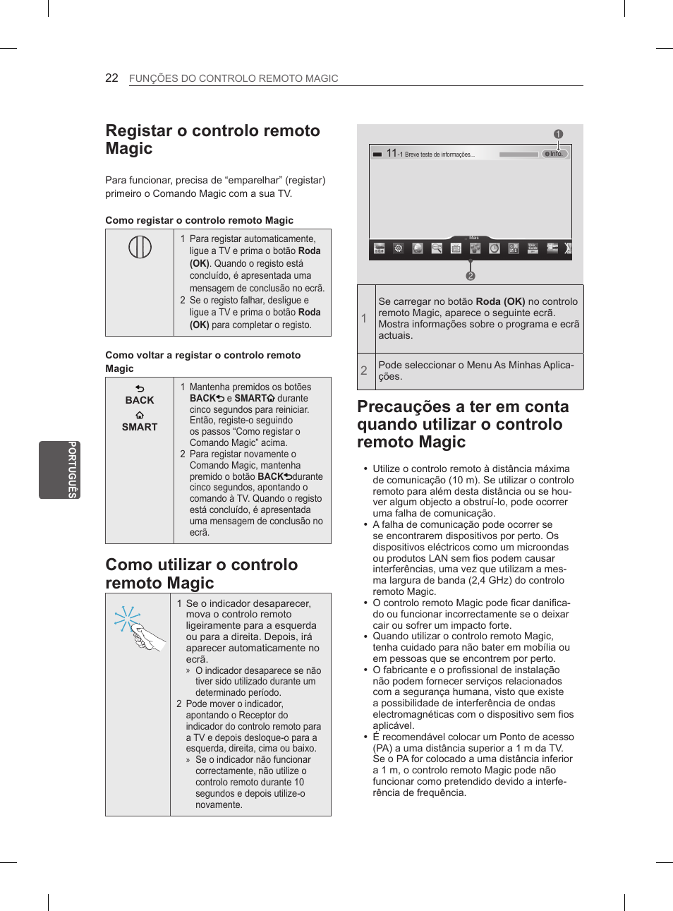 Registar o controlo remoto magic, Como utilizar o controlo remoto magic | LG 50PH670S User Manual | Page 159 / 275