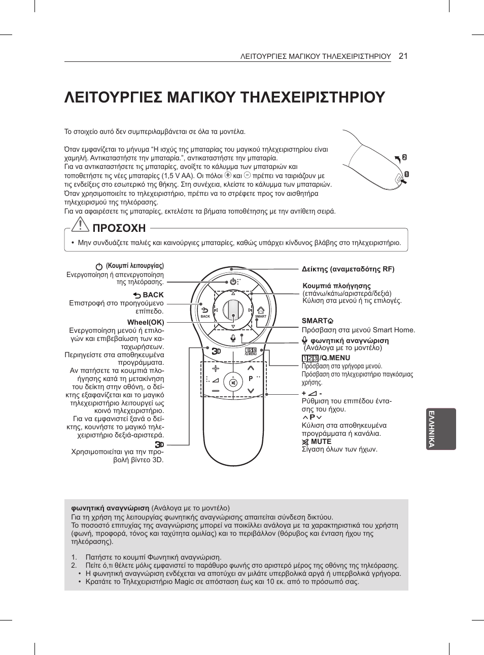Λειτουργιεσ μαγικου τηλεχειριστηριου, Προσοχη | LG 50PH670S User Manual | Page 210 / 275