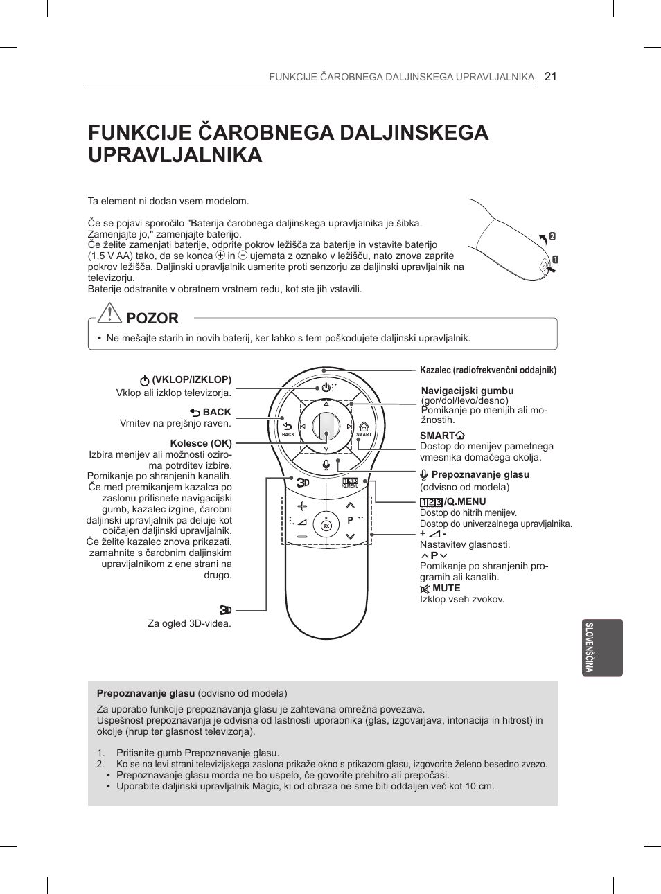 Funkcije čarobnega daljinskega upravljalnika, Pozor | LG 50PH670S User Manual | Page 236 / 275