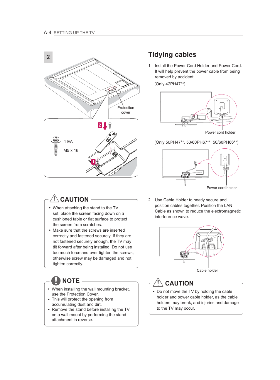 Tidying cables, Caution | LG 50PH670S User Manual | Page 7 / 275