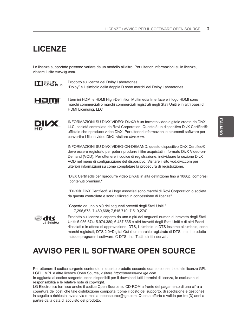 Licenze, Avviso per il software open source | LG 50PH670S User Manual | Page 88 / 275
