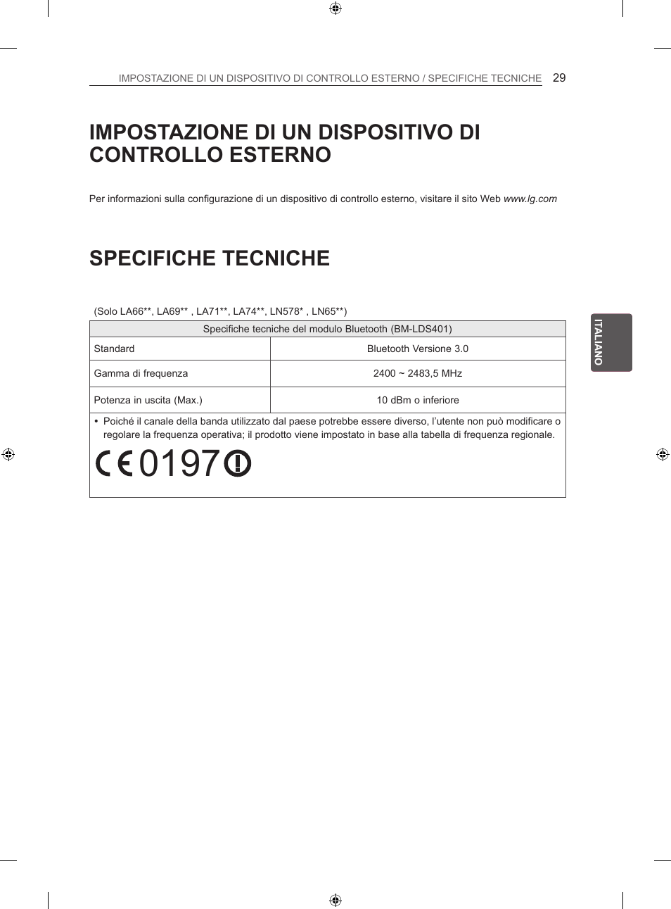 Specifiche tecniche | LG 42LN570S User Manual | Page 160 / 335