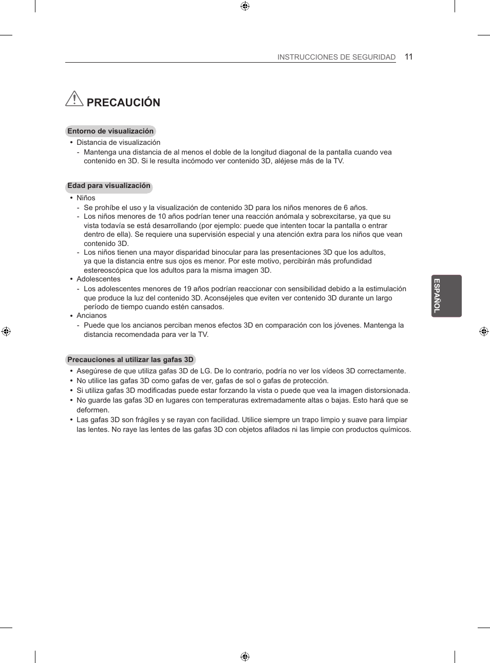 Precaución | LG 42LN570S User Manual | Page 182 / 335