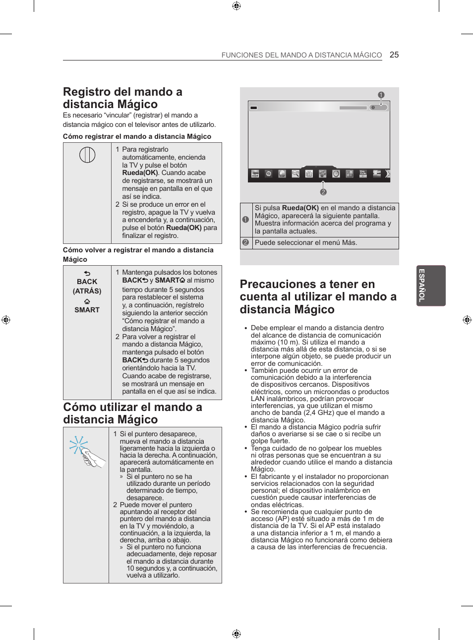 Registro del mando a distancia mágico, Cómo utilizar el mando a distancia mágico | LG 42LN570S User Manual | Page 196 / 335