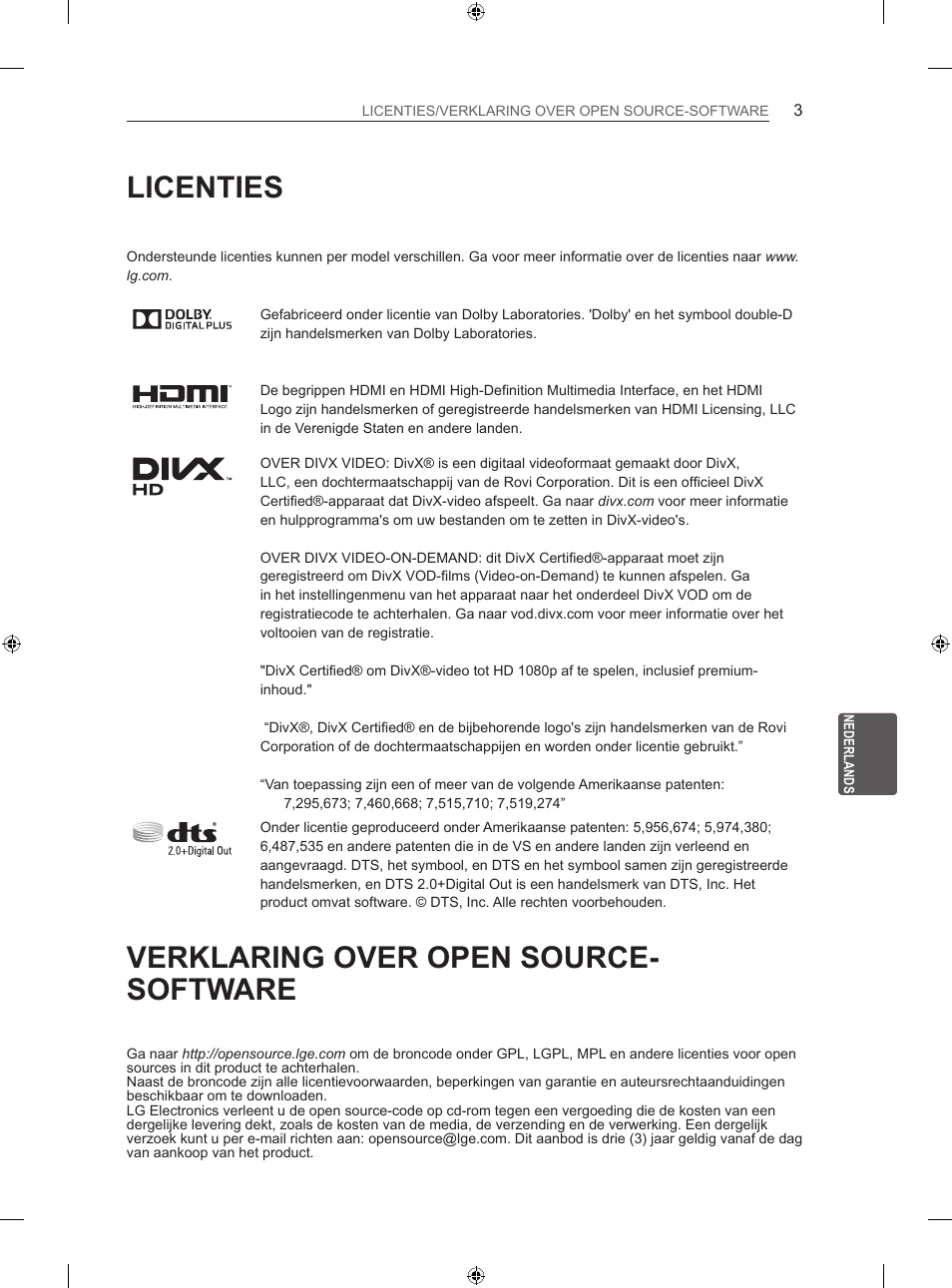 Licenties, Verklaring over open source- software | LG 42LN570S User Manual | Page 234 / 335