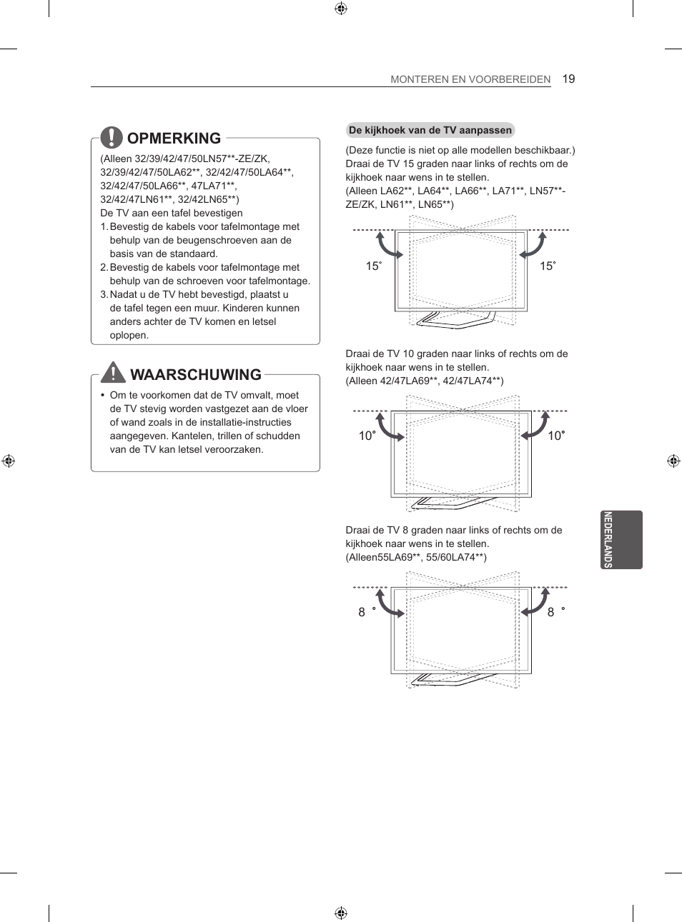 Opmerking, Waarschuwing | LG 42LN570S User Manual | Page 250 / 335