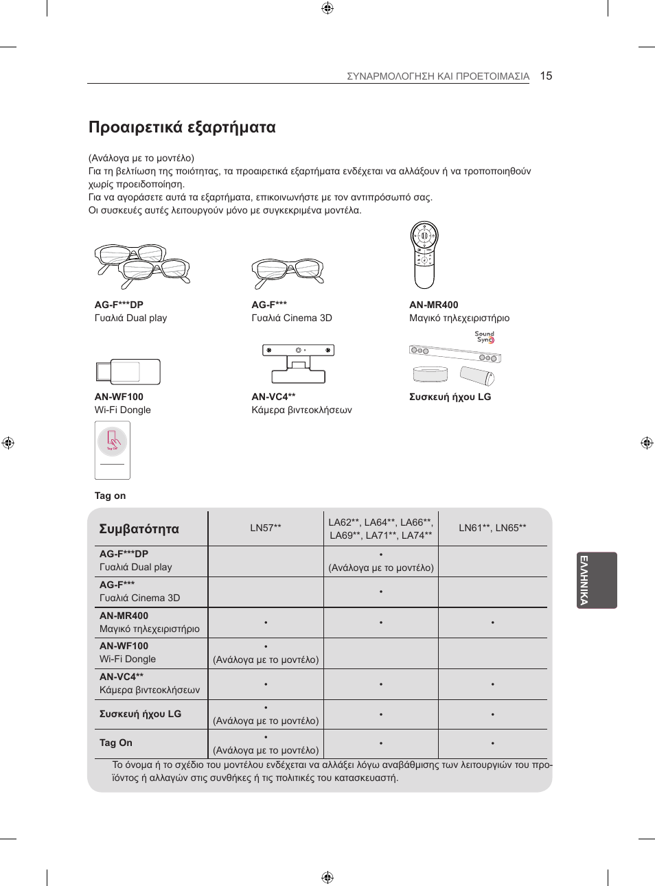 Προαιρετικά εξαρτήματα, Συμβατότητα | LG 42LN570S User Manual | Page 276 / 335