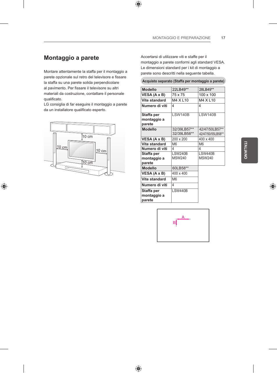 Montaggio a parete | LG 47LB5700 User Manual | Page 107 / 236