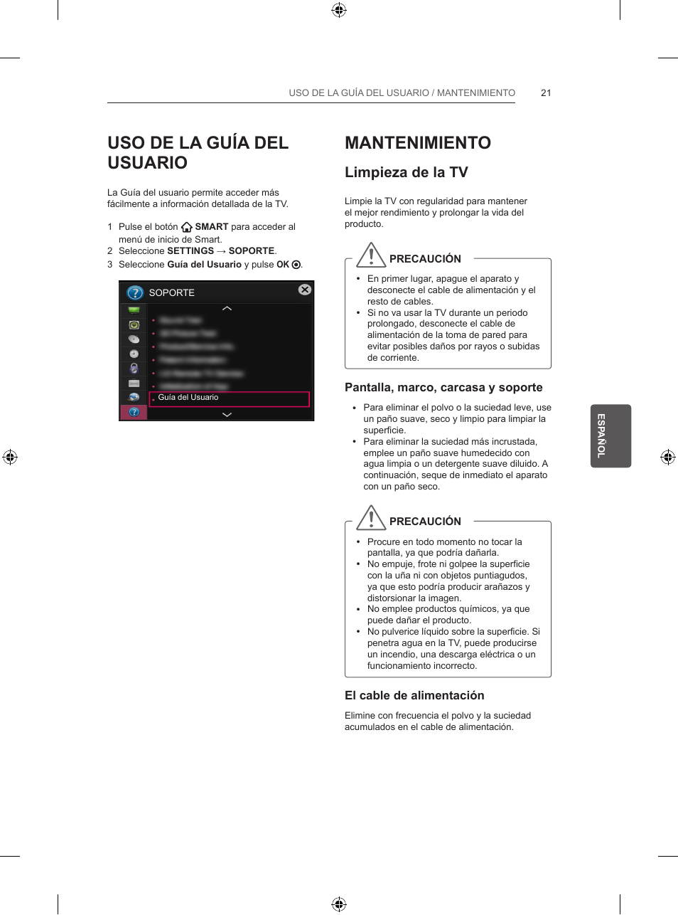 Uso de la guía del usuario, Mantenimiento, Limpieza de la tv | LG 47LB5700 User Manual | Page 141 / 236