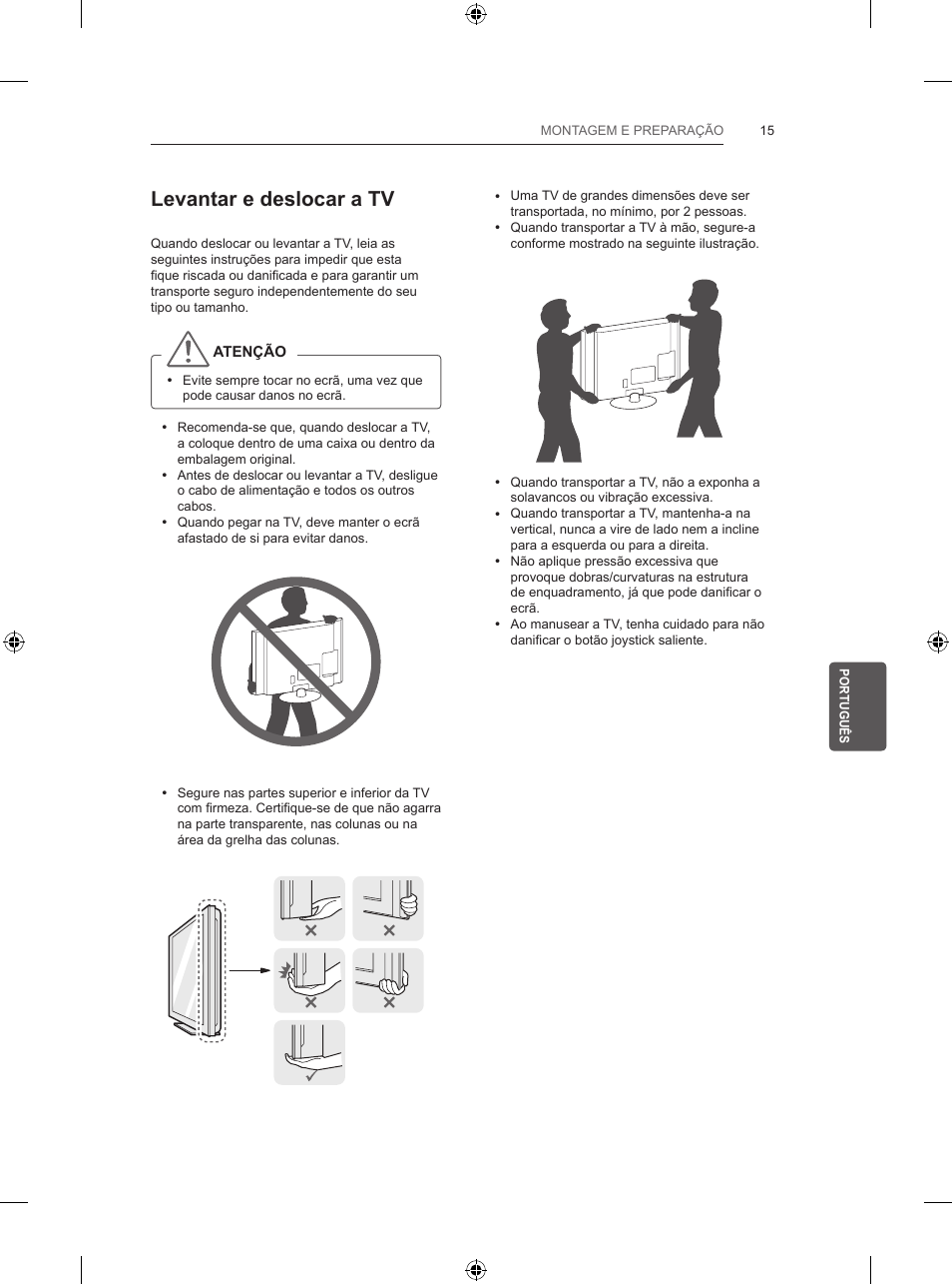 Levantar e deslocar a tv | LG 47LB5700 User Manual | Page 157 / 236